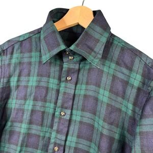 DSQUARED2 Mens Wool Plaid Flannel Button Down Shirt Green Navy Size 52 71 DL001